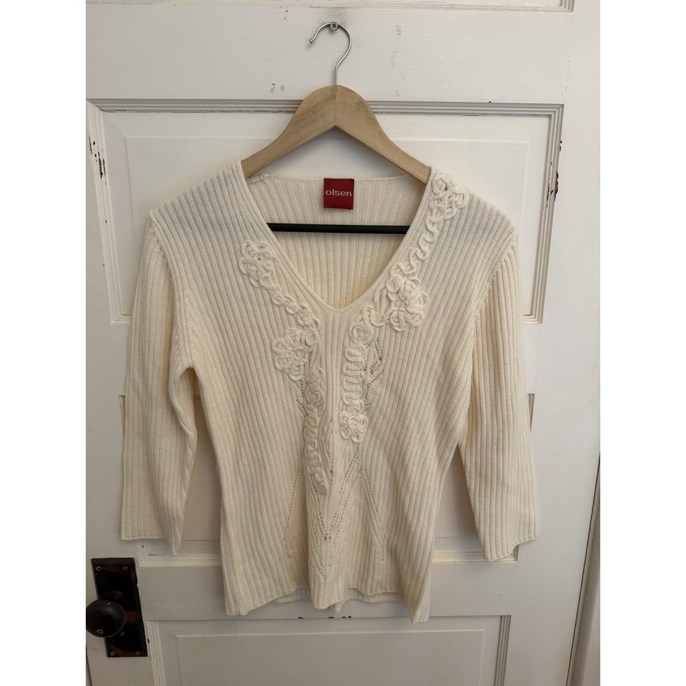 Olsen Women's‎ Ivory Ribbed Wool Blend Sweater Size 6